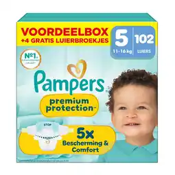 Etos Pampers Premium Protection Voordeelbox Luiers Maat 5 11-16 KG 102 stuks + 10 Pack Billendoekjes aanbieding