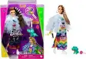Bol.com Barbie Extra Doll in blauw jasje met ruches en krokodil huisdier - Modepop - Barbiepop aanbieding