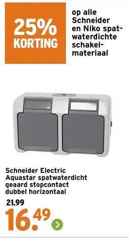 GAMMA Schakel en Niko spatwaterdicht geaard stopcontact dubbel horizontaal aanbieding