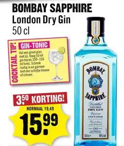 Dirck 3 Bombay Sapphire London Dry Gin 50 cl aanbieding