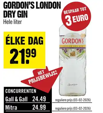 Dirck 3 Gordon's London Dry Gin 100 cl aanbieding
