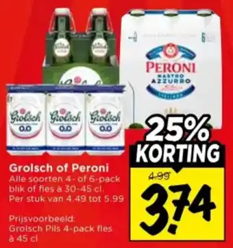 Vomar Voordeelmarkt Grolsch of Peroni aanbieding
