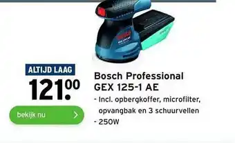 GAMMA Bosch Professional GEX 125-1 AE Incl. Opbergkoffer, Microfilter, Opvangbak En 3 Schuurvellen aanbieding