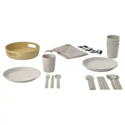 IKEA Picknickset: 4 borden, kopjes, bestek in beige. Inclusief netzak aanbieding