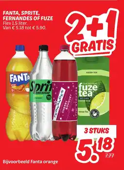 Dekamarkt Fanta, sprite, fernandes of fuze aanbieding