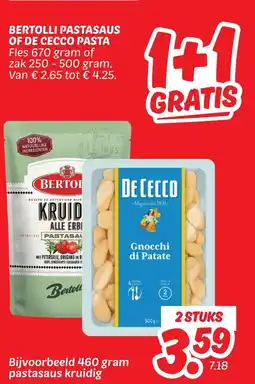 Dekamarkt Bertolli pastasaus of de cecco pasta aanbieding
