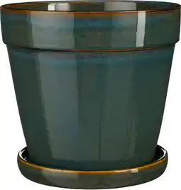Intratuin Mica Decorations bloempot met schotel Clint groen D 23 H 21 cm aanbieding