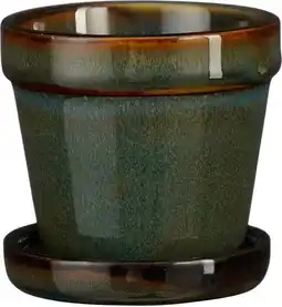 Intratuin Mica Decorations bloempot met schotel Clint groen D 7,5 H 7,5 cm aanbieding