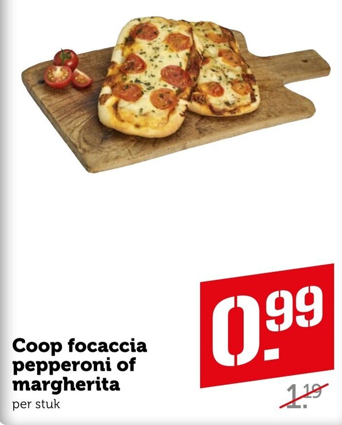 Focaccia pepperoni of margherita aanbieding bij Coop