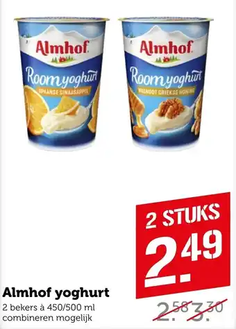 Coop Almhof yoghurt 450/500ml aanbieding