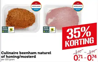 Coop Culinaire beenham naturel of honing/mosterd 100g aanbieding