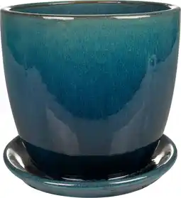 Intratuin TS bloempot met schotel Rico blauw D 22 H 20 cm aanbieding
