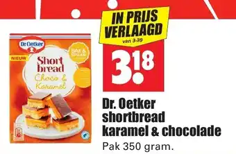 Dirk Dr. Oetker shortbread karamel & chocolade 350g aanbieding