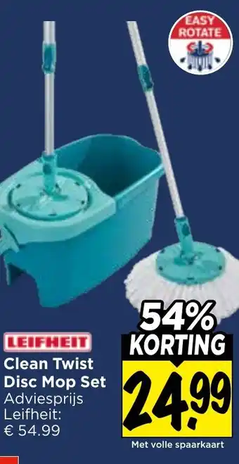 Vomar Voordeelmarkt Leifheit clean twist disc mop set aanbieding