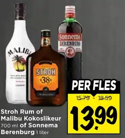 Vomar Voordeelmarkt Stroh Rum of Malibu Kokoslikeur of Sonnem Berenburg aanbieding