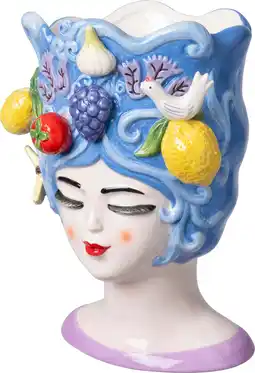 Intratuin Intratuin bloempot Vrouw met groenten en fruit blauw 15 x 15 x 22 cm aanbieding