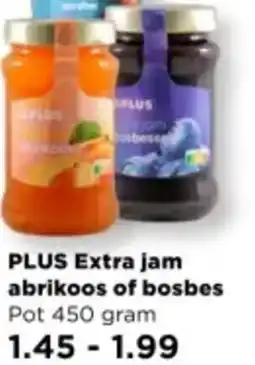 PLUS PLUS Extra jam abrikoos of bosbes aanbieding