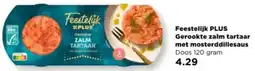 PLUS Feestelijk PLUS Gerookte zalm tartaar met mosterddillesaus aanbieding