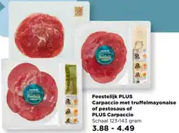 PLUS Feestelijk PLUS Carpaccio met truffelmayonaise of pestosaus of PLUS Carpaccio aanbieding