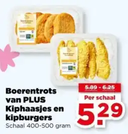 PLUS Boerentrots van PLUS Kiphaasjes en kipburgers aanbieding