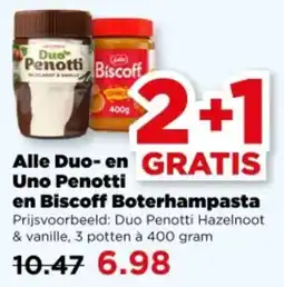 PLUS Alle Duo en Uno Penotti en Biscoff Boterhampasta aanbieding