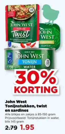 PLUS John West Tonijnstukken, Twist en Sardines aanbieding
