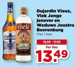 PLUS Dujardin Vieux, Vlek Jonge jenever en Weduwe Joustra Beerenburg aanbieding