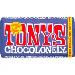 Jumbo Tony's Chocolonely Donkere Melk 42% Pretzel Toffee Chocolade Reep 180 g aanbieding