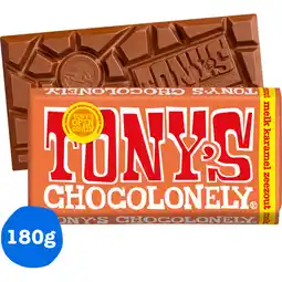 Jumbo Tony's Chocolonely Zeezout Melk Karamel Chocolade Reep 180 g aanbieding