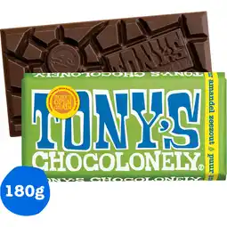 Jumbo Tony's Chocolonely Amandel Zeezout Puur Chocolade reep 51% 180 g aanbieding