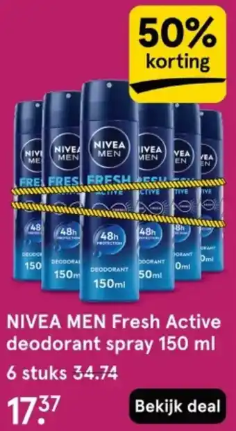 Etos Nivea men fresh active deodorant spray aanbieding