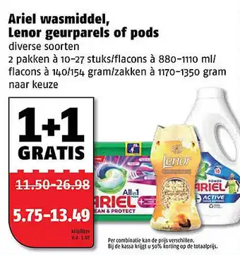 Poiesz Ariel wasmiddel, Lenor geurparels of pods aanbieding