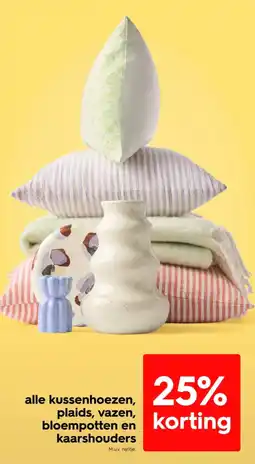 HEMA Alle kussenhoezen, plaids, vazen, bloempotten en kaarshouders aanbieding