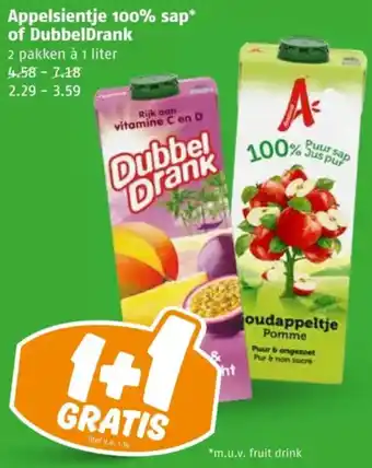 Poiesz Appelsientje 100% sap of DubbelDrank aanbieding