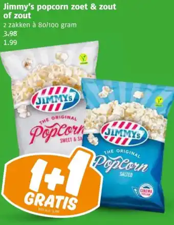 Poiesz Jimmy's popcorn zoet & zout of zout aanbieding