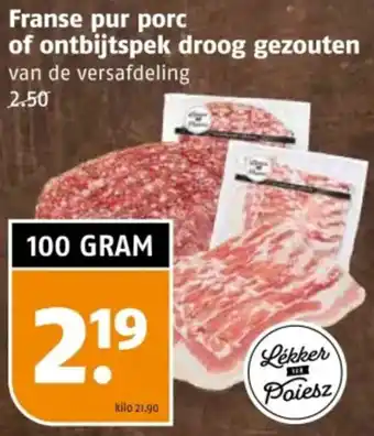 Poiesz Franse pur porc of ontbijtspek droog gezouten aanbieding