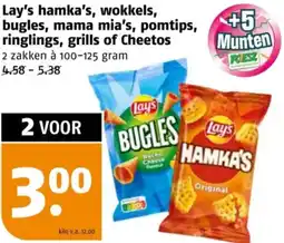 Poiesz Lay's hamka's, wokkels, bugles, mama mia's, pomtips, grills of Cheetos aanbieding