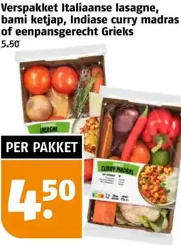 Poiesz Verspakket Italiaanse lasagne, bami ketjap, Indiase curry madras of eenpansgerecht Grieks aanbieding