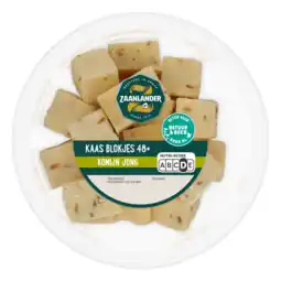 Albert Heijn AH Zaanlander Kaasblokjes jong komijn 48+ aanbieding
