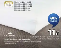 Jysk Kronborg Hoeslaken voor Topmatras aanbieding