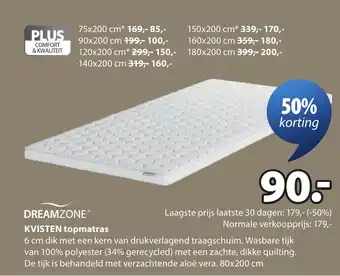 Jysk Dreamzone Kvisten Topmatras aanbieding