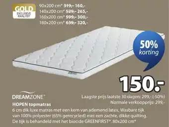 Jysk Dreamzone Hopen Topmatras aanbieding