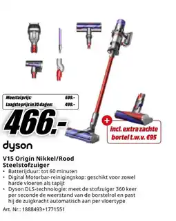 MediaMarkt Dyson V15 Origin Nikkel/Rood Steelstofzuiger aanbieding