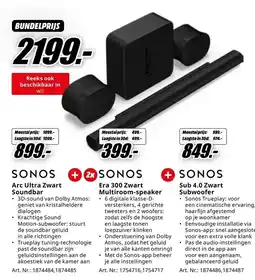 MediaMarkt Sonos arc ultra zwart soundbar + sonos era 300 zwart multiroom-speaker + sonos sub 4.0 zwart subwoofer aanbieding
