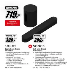 MediaMarkt Sonos beam gen2 zwart soundbar + sonos sub mini zwart subwoofer aanbieding