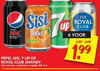 Dekamarkt Pepsi, sisi, 7-up of royal club shandy aanbieding