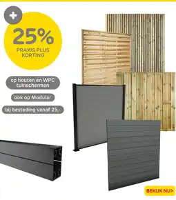 Praxis op houten en WPC tuinschermen ook op Modular aanbieding
