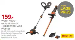 Praxis Worx accu- grastrimmer + heggenschaar. WG918E aanbieding