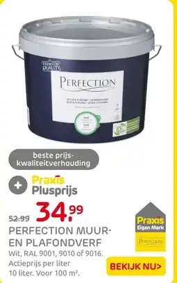 Praxis PERFECTION MUUR- EN PLAFONDVERF 10 liter. Voor 100 m². aanbieding
