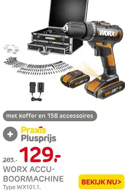 Praxis Worx accu- boormachine aanbieding